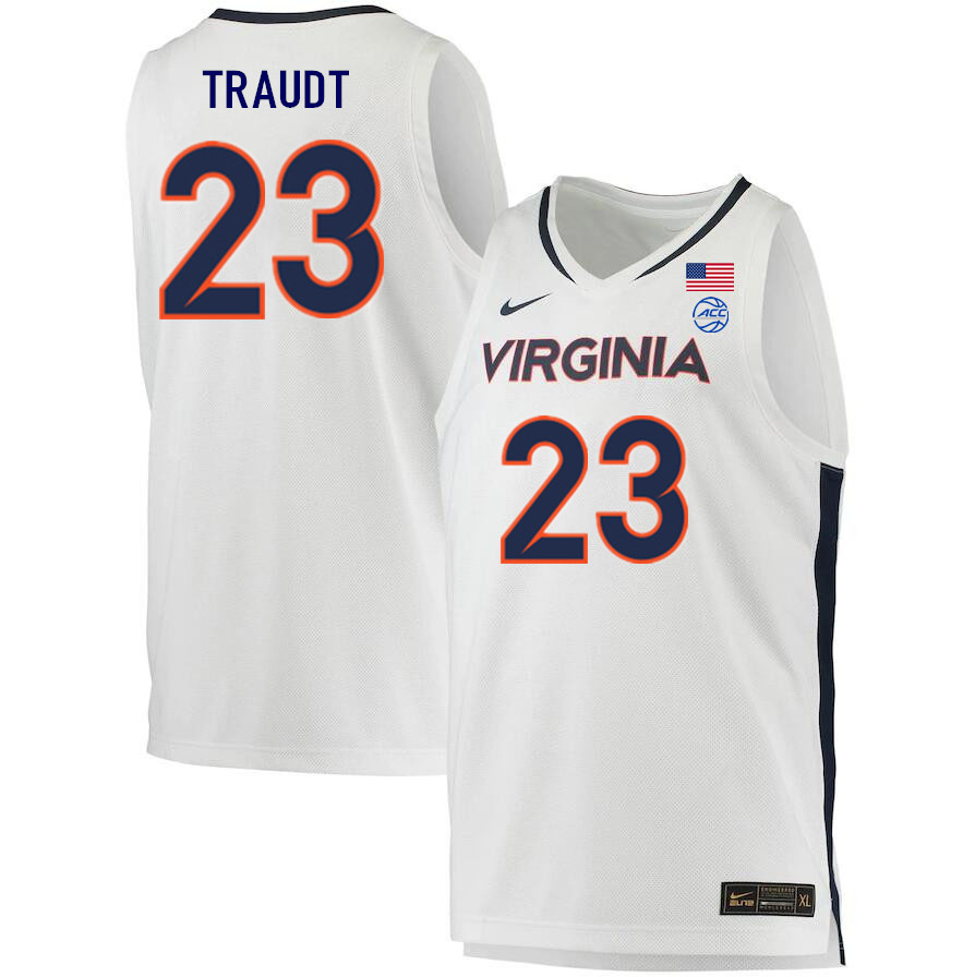 Men #23 Isaac Traudt Virginia Cavaliers College 2022-23 Stitched Basketball Jerseys Sale-White - Click Image to Close